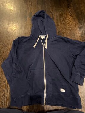 Like New Navy Blue Zip-Up Hoodie with Drawstring